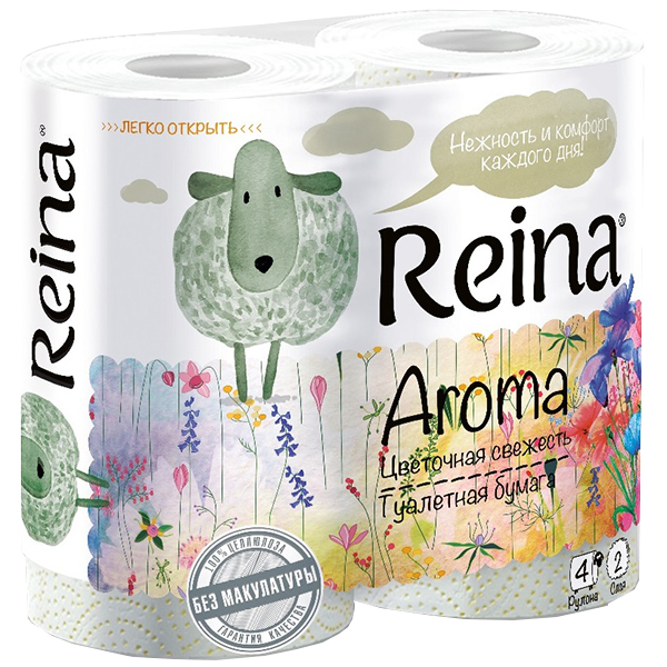 Бумага туалетная Reina Aroma 2сл 4шт/уп ( ромаш, цвет, яблок) Спутник Калуга