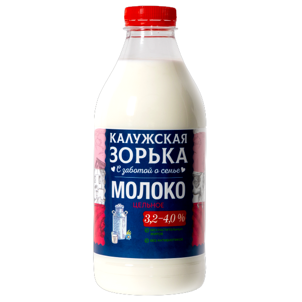 Молоко  3,2-4% цельное  900мл ТМ  Калужская зорька Спутник Калуга