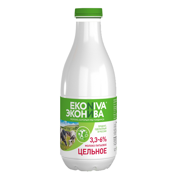 Молоко пастеризованное "ЭкоНива" цельное 3,3-6% 1 л ПЭТ Спутник Калуга