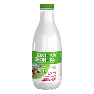 Молоко  цельное пастеризованное 3,3-6% 1л ТМЭконива